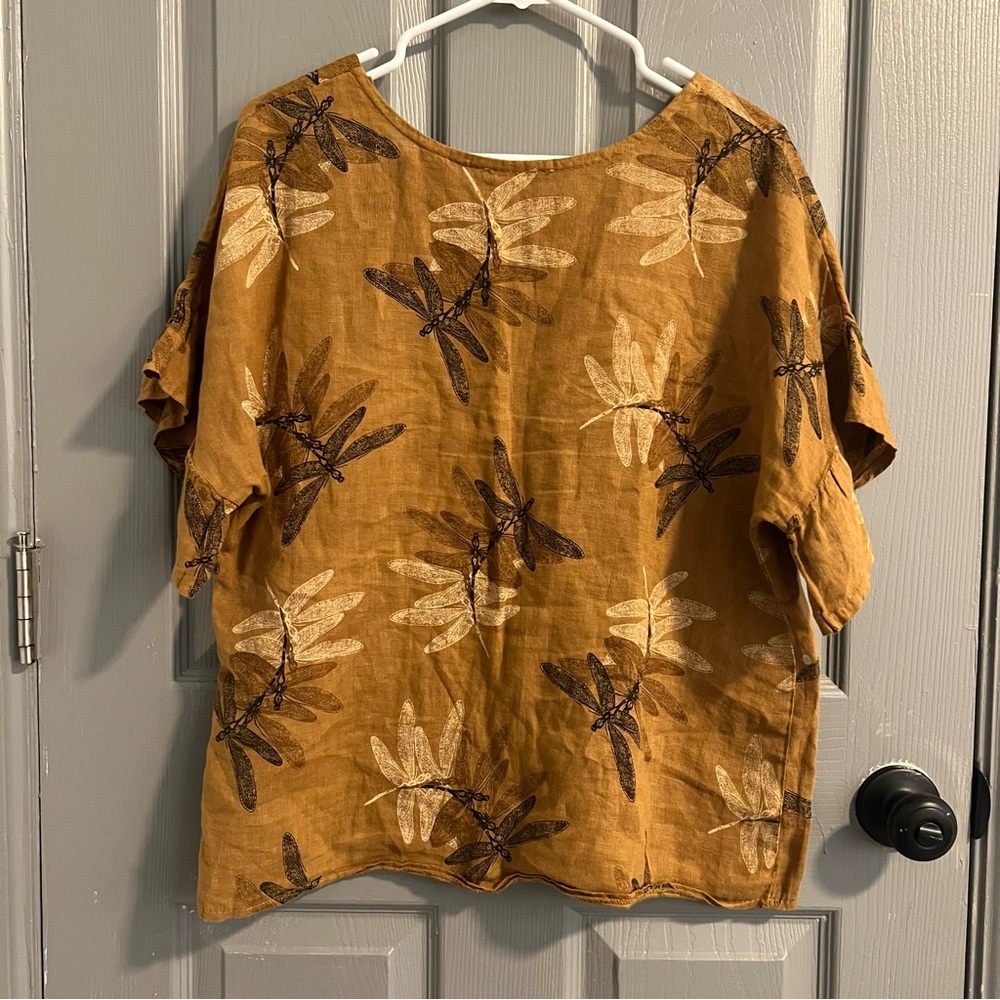 Elena Baldi Brown Dragonfly Print Top - Picture 4 of 4